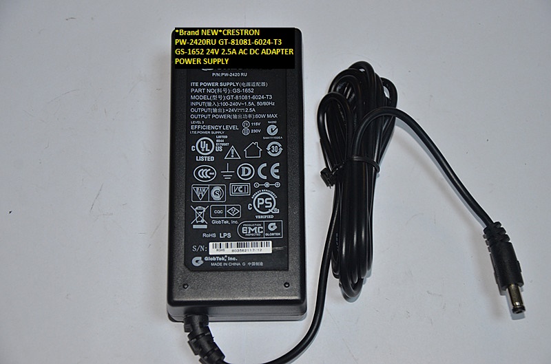 *Brand NEW*GT-81081-6024-T3 PW-2420RU CRESTRON GS-1652 24V 2.5A AC DC ADAPTER POWER SUPPLY